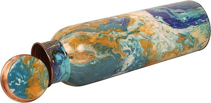 Pure Copper Water Bottle - Handcrafted - Ayurveda health benefits - Large 35 oz - Leak proof - Easy to carry for Sports, Fitness, Yoga, School - Royal Mosaic 3D Vintage Colorful Enamel