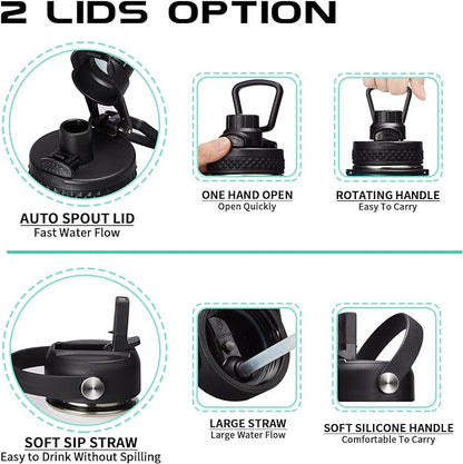 32OZ Insulated Water Bottle with Straw - Spout Lid, Sweat-Proof & BPA-Free Metal Reusable Water Bottles, Wide-Mouth Vacuum Insulated Bottle with Paracord Handle, Bottle Sleeve Bag & Protective Boot