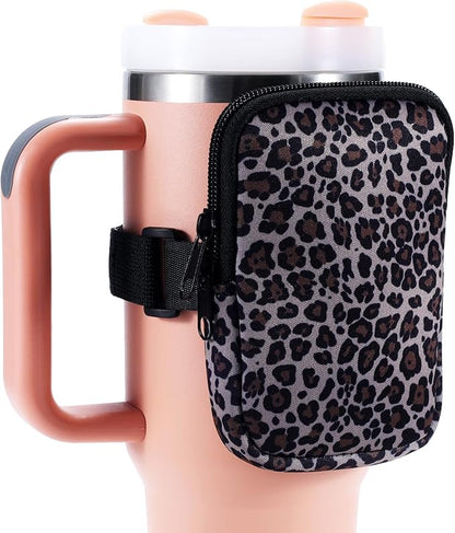 Water Bottle Pouch Cup Accessories for Women Quencher Adventure IceFlow 20oz 30oz 40oz Tumbler Pouch with Handle Running Pouch Bag for Cards Keys(Leopard)