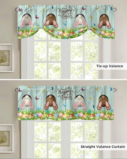 Spring Easter Blackout Tie Up Valance Curtains for Kitchen Windows Funny Bunny Tails Rabbit Window Toppers Balloon Shades for Living Room/Bathroom/Bedroom,1 Panel, 60" X 18",Floral Farmhouse