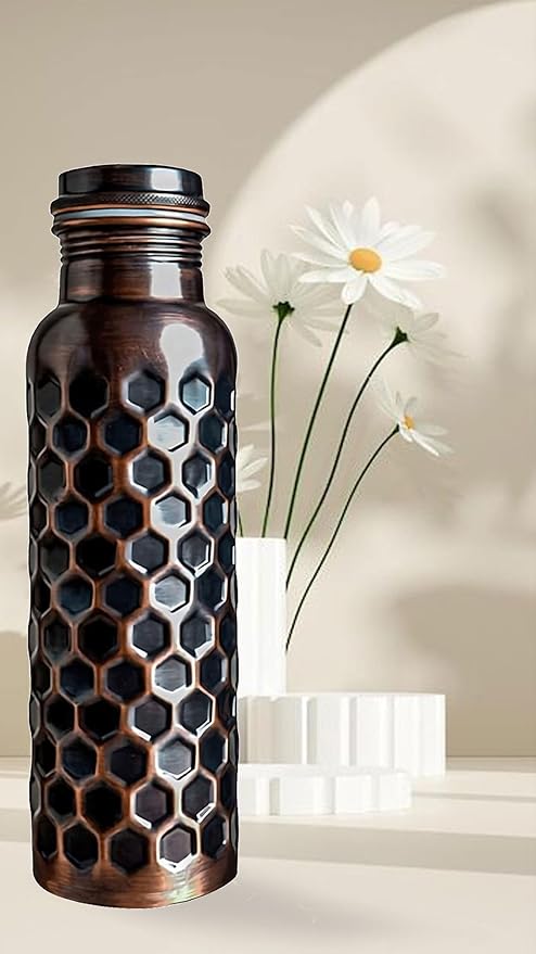 Ayurvedic Drinking Copper Water Bottle for Sports, Travel, Yoga & Everyday Use, Water Bottle for Gym, Office, Hiking, Outdoor Capacity 32 Oz (Design 4, 32 Oz)