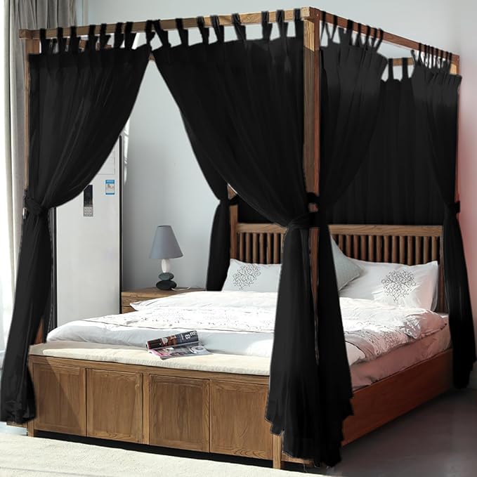AIKASY Princess Canopy Bed Curtain with Top and Self-Adhesive Velcro, Creating a Romantic Atmosphere in The Room