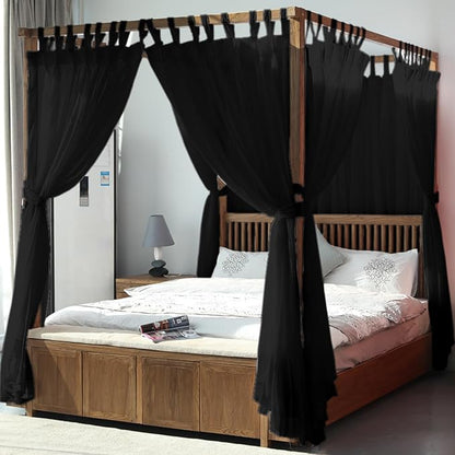 AIKASY Canopy Bed Board with Top and Self-Adhesive Velcro Strips, White Gauze Princess Bed Canopy Curtain Tent, Creating a Romantic Atmosphere in The Room（Twin，Black）