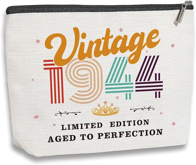 80th Birthday Gifts for Women, 1944 Vintage Makeup Bag, Best 80 Year Old Birthday Gift Ideas for Mom, Bonus Mom, Grandma, Nana, Gigi, Funny Anniversary Ideas for Her