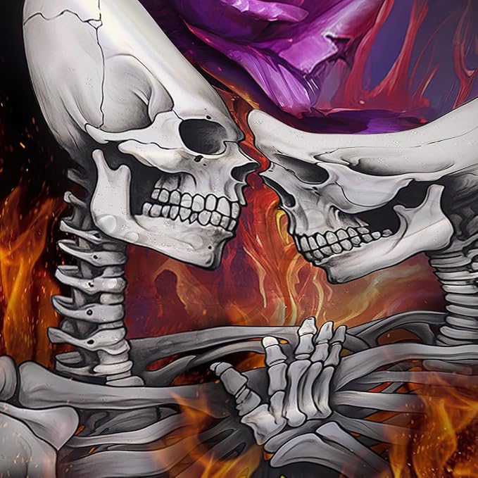 AILONEN Sugar Skull Shower Curtain,Fire Rose with Skeleton Design Shower Curtain Set with Hooks for Boys Girls Teens,Gothic Skull72 W*96" H