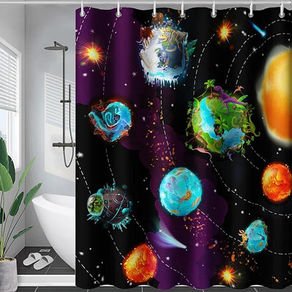 AILONEN Galaxy Shower Curtains for Boys,Solar System Bath Curtains,Outer Space Curtains for Bathroom Decor, 72" W*72" H Polyester Waterproof with 12 Hooks