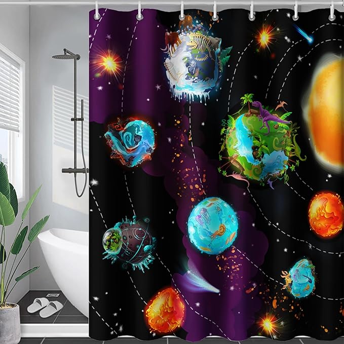 AILONEN Galaxy Shower Curtains for Boys,Solar System Bath Curtains,Outer Space Curtains for Bathroom Decor, 72" W*84" H Polyester Waterproof with 12 Hooks