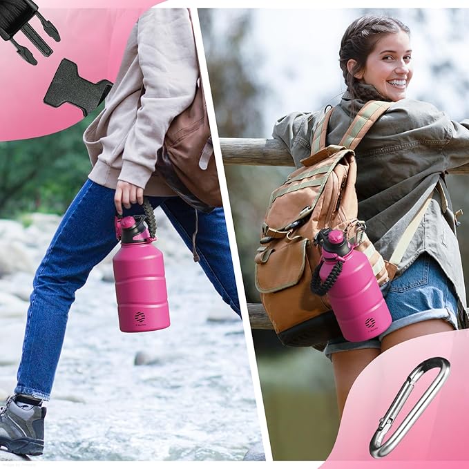 Insulated Half Gallon Water Bottle 64oz with Magnetic Lid,Stainless Steel Double-Wall Vacuum Leak Proof Sports Insulated Jug with Paracord Handle, Keep Water Hot & Cold for Outdoor,Gym