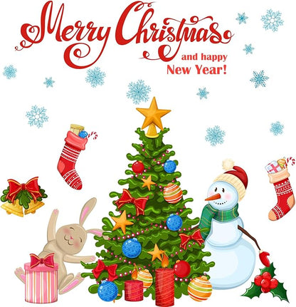 Christmas Tree Snowman DIY Wall Stickers Merry Christmas Wall Decal Removable for Wall Living Room Bedroom Decoration