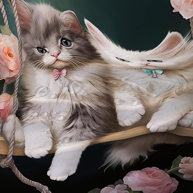 AILONEN Cartoon Beautiful Cat Shower Curtain, Kawaii Kittens with Flower Shower Curtain for Bathroom Decor,Cat Lovers Animal Waterproof Shower Curtains Sets with Hooks,36" W*72" H