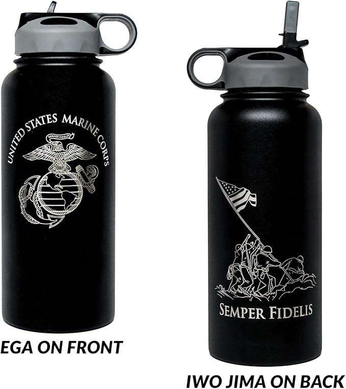 32oz USMC Stainless Steel Water Bottle with Engraved EGA Logo - Marine Corps Pride on the Go - USMC Gift | Disabled USMC Vet Owned SMALL Business