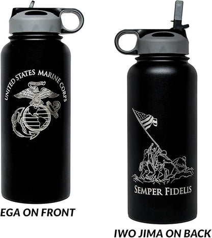 32oz USMC Stainless Steel Water Bottle with Engraved EGA Logo - Marine Corps Pride on the Go - USMC Gift | Disabled USMC Vet Owned SMALL Business
