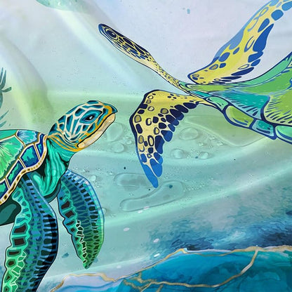 AILONEN Green Sea Turtle Shower Curtain,Cartoon Turtle and Water Plant Shower Curtain Set for Bathroom,Marble Theme Waterproof Fabric Shower Curtain with Hooks,72" W*96" H