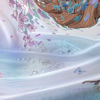 AILONEN Blue Tree Leaves Shower Curtain,Botanical Floral Plants Vine Shower Curtain,Butterfly Floral Shower Curtain for Bathroom Decor Polyester Waterproof with Grommets and Hooks 60" W*72" H