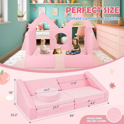 2024 New Modular Kids Play Couch, 12pcs Toddler Sofa Couch Building Fort, Versatile 300+DIY Creativing Playroom Bedroom Furniture for Toddlers. Convertible Kids Sofa and Cushion for Boys and Girls