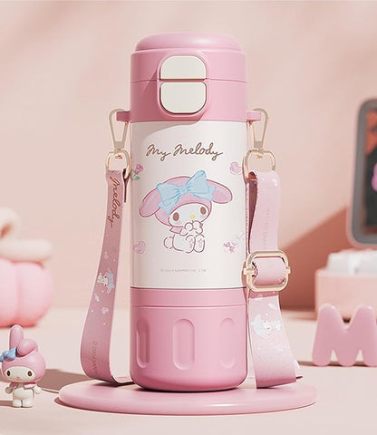 Melody Stainless Steel Insulated Water Bottle with Strap (Spout & Straw) 480ml - Pink