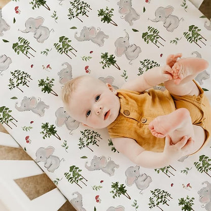 ACRABROS Crib Sheets for Girl Boy: Stretchy Baby Fitted Crib Mattress Sheets Sets 2 Pack Standard Size Ultra Soft Neutral, Elephants&Polar Bears