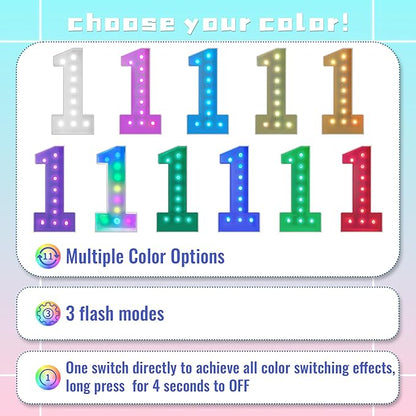 4FT Marquee Light Up Numbers Marquee Numbers 3, Choose Your Color, Multiple Color Options Including Cool White & Colorful, Birthday Decorations