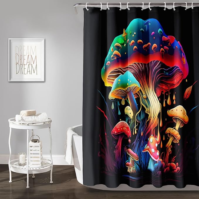 AILONEN Magic Mushroom Shower Curtain,Colorful Mushroom Shower Curtain Set for Bathroom,Natural Fungus Waterproof Fabric Bath Curtain for Kids Girl,Boho Style Bathroom Curtain with Hooks, 72" W*78" H