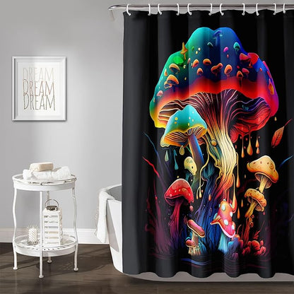 AILONEN Magic Mushroom Shower Curtain,Colorful Mushroom Shower Curtain Set for Bathroom,Natural Fungus Waterproof Fabric Bath Curtain for Kids Girl,Boho Style Bathroom Curtain with Hooks, 72" W*84" H