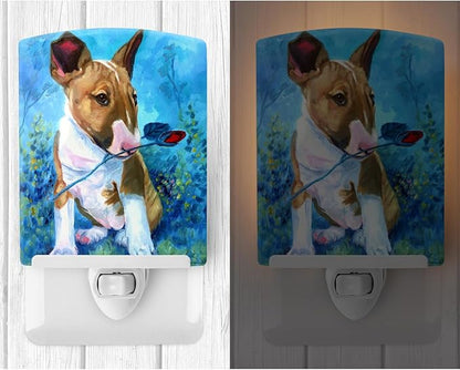 Caroline's Treasures 7339CNL Bull Terrier Rose for Mom Ceramic Night Light Compact, UL-Certified, Ideal for Bedroom, Bathroom, Nursery, Hallway, Kitchen, 6x4x3, Multicolor