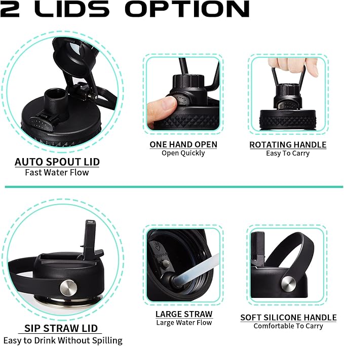 40oz Stainless Steel Water Bottle - Wide Mouth Vacuum Insulated Metal Water Bottle with Straw Lid & Paracord Handle, Sweat-Proof Water Flask Thermo Metal Mug with Strap for Gym Camping Hiking