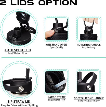 40oz Stainless Steel Water Bottle - Wide Mouth Vacuum Insulated Metal Water Bottle with Straw Lid & Paracord Handle, Sweat-Proof Water Flask Thermo Metal Mug with Strap for Gym Camping Hiking