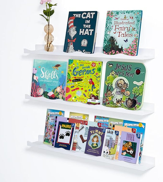 AZSKY Picture Ledge Shelf, 36 Inch Floating Shelves with Lip, Picture Shelves for Wall with Ledge(White)