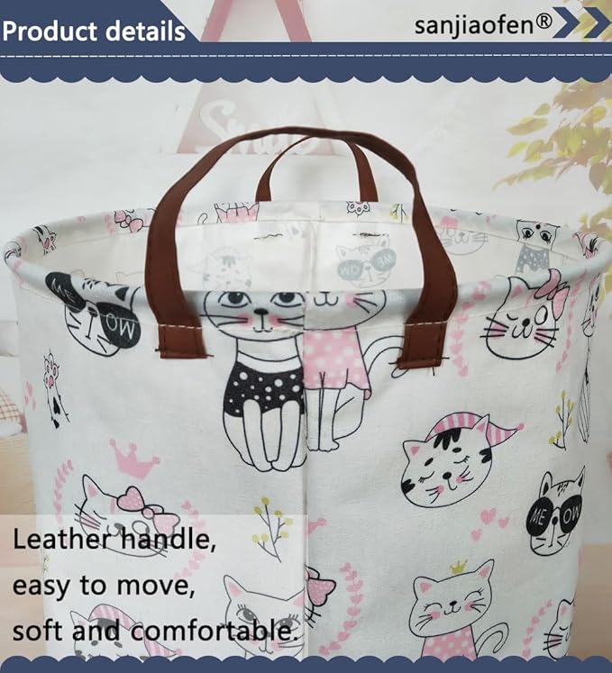 Pink laundry basket,Pink Girls Hamper,Cat laundry Basket,Girls Hamper for Kids Room Decor,Pink Clothes Hamper,Toy Organizer,Gift Hamper(Pink Cat) …