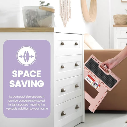 ACSTEP 9 Inch Folding Step Stool 300 LB Capacity Non Slip Foot Stool with Handle Plastic Foldable Step Stools for Kids Stepping Stool for Bathroom Black Small Step Stool (1 PC Pink)