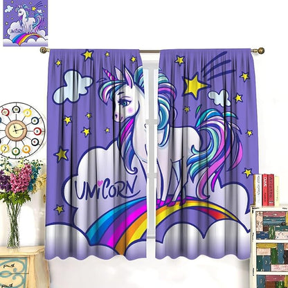Kids Unicorn Curtains Purple Cartoon Rainbow Cartoon Room Blackout Curtains Boys Girls Baby Room Decor Curtains Living Room Decor 72x63 Inch 2 Panels