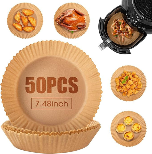 Air Fryer Disposable Paper Liners, 50 PCS Oil-proof, Water-proof, Non-stick Round Air Fryer Liners for Baking and Roasting