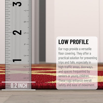 Machine Washable Elegant Trellis Design Non-Slip Rubberback 2x5 Traditional Runner Rug for Hallway, Kitchen, Bedroom, Entryway, 20" x 59", Red