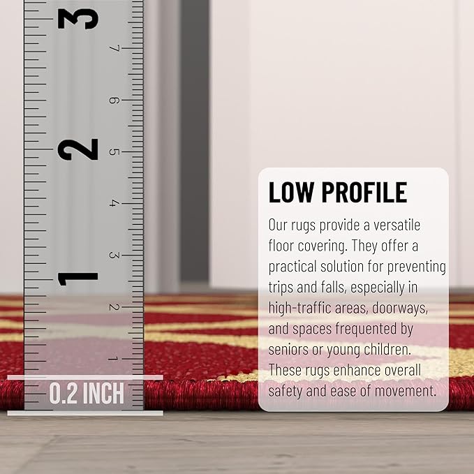 Machine Washable Trellis Design Non-Slip Rubberback 5x7 Traditional Area Rug for Living Room, Bedroom, Kitchen, Dining Room, 5' x 6'6", Red