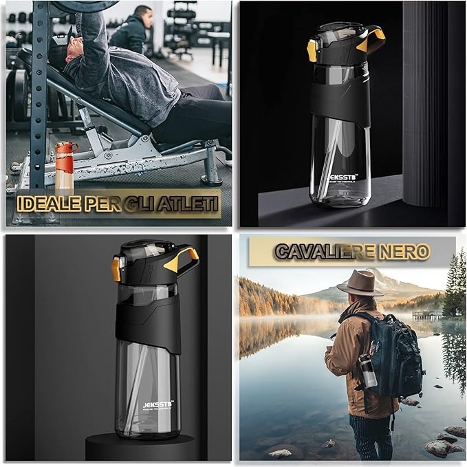 Sports Bottle - 22oz, Water Bottle with Straw, Leak Proof Flip Top Simple Modern Water Bottle, BPA Free Tritan Plastic Water Bottle. Suitable for Gym, Outdoor Travel Sports Enthusiast (Black)