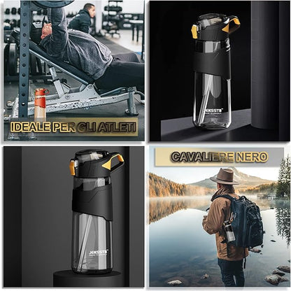 Sports Bottle - 22oz, Water Bottle with Straw, Leak Proof Flip Top Simple Modern Water Bottle, BPA Free Tritan Plastic Water Bottle. Suitable for Gym, Outdoor Travel Sports Enthusiast (Black)