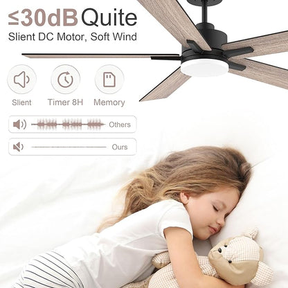 52” Smart Ceiling Fan with Lights Remote,Ultra Silent DC Motor,Control via Alexa Google Voice App Wifi,Outdoor Indoor Modern Ceiling Fans for Bedroom Patio Porch,Dimmable,Black Walnut Brown