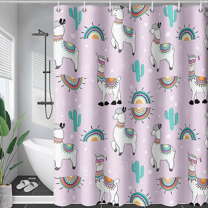AILONEN Cool Llama Shower Curtain,Purple Desert Cactus Llama Bath Curtain,Polyester Water for Bathroom with Plastic Hooks,36" W*72" H Purple