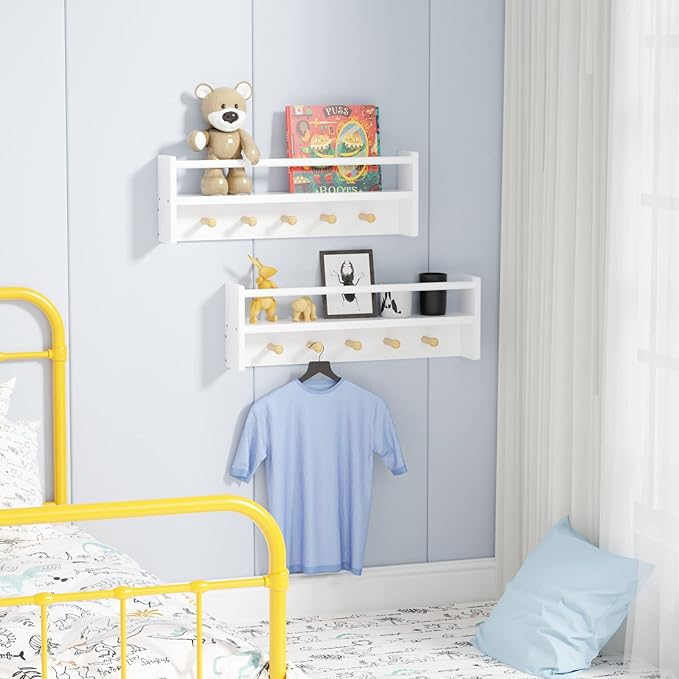 Nursery Floating Shelves for Kids Room, Set of 3 Wall Book Shelves for Kitchen Living Room, Book Shelf Wall Mounted for Baby Kids Bedoom Bathroom (White, 24inch Set 2)