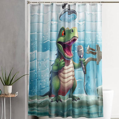 AILONEN Cartoon Dinosaur Shower Curtain for Kids Boys,Funny Singing Dinosaur Waterproof Fabric Shower Curtain for Bathroom,Lovely Green Dinosaur Shower Curtain Set with Hooks,72" W*84" H