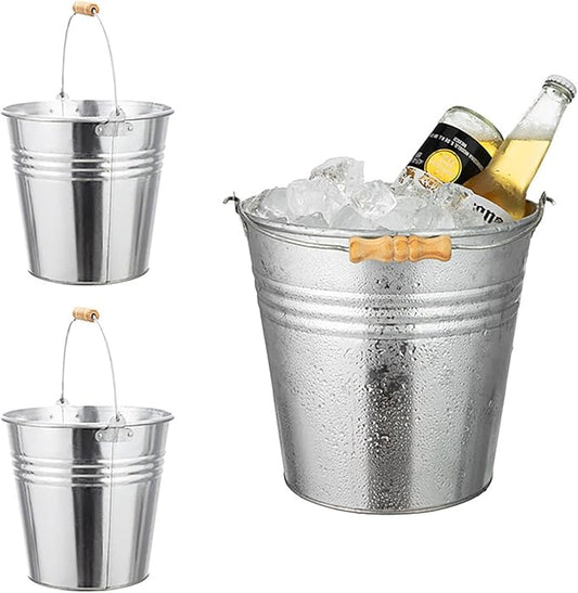 3PCS 5-Quart Galvanized Pail Ice Buckets Metal Beer Bucket Beverage Tubs for Parties (Silver)