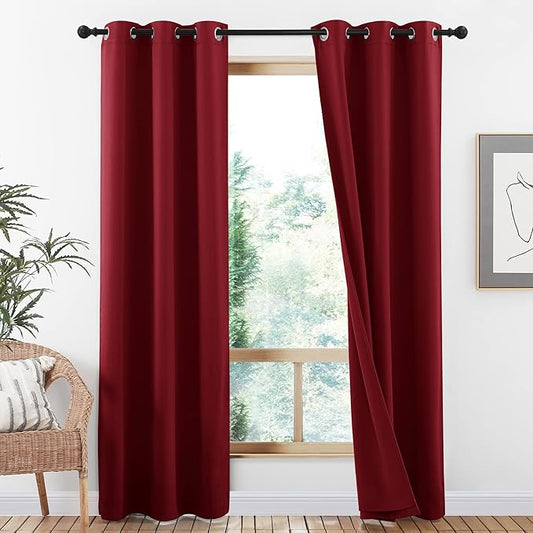 NICETOWN 100% Blackout Curtains with Same Color Liner Backing, Thermal Insulated Curtains for Bedroom, Noise Reducing Drapes, Burgundy Red, 42" Wide x 84" Long Per Panel, Set of 2 Panels