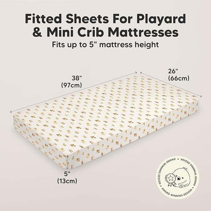 2-Pack Mini Crib Sheets Fitted, Pack and Play Sheets - Organic Cotton Pack N Play Sheets for Pack and Play Mattress, Playard Baby Crib Sheets, Jersey Crib Sheets Neutral for Boys, Girls (Construction)