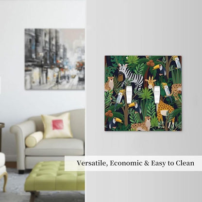 Cartoon Animal Zebra Leopard Giraffe Bird Leaf Double Toggle Nursery Light Switch Covers Decorative 2 Gang Wall Plate Dual Electrical Faceplate Switchplate for Kidroom Living Room Decor