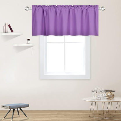 Light Purple Valance for Windows 60x18 Inch Solid Thermal Insulated Blackout Rod Pocket Kitchen Short Curtain Toppers Valance for Bathroom Living Room, Lilac Lavender