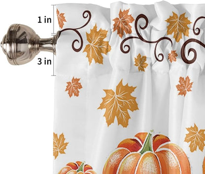 Fall Maple Leaves Kitchen Curtains and Valances Set, Thanksgiving Watercolor Pumpkins Half/Short Curtains for Small Windows Cafe /Living Room/ Bedroom 54x 36 in-,Orange Window Treatments Tiers