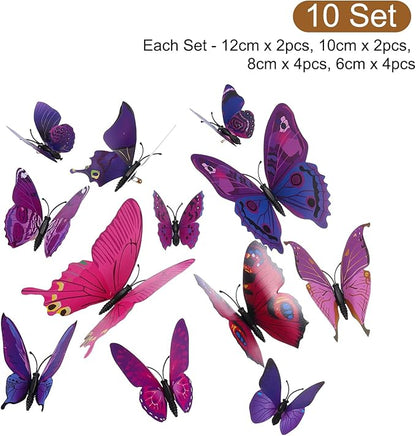 uxcell 120Pcs 3D Beautiful Butterfly Removable DIY Wall Stickers for Bedroom TV Background Decorations, Purple