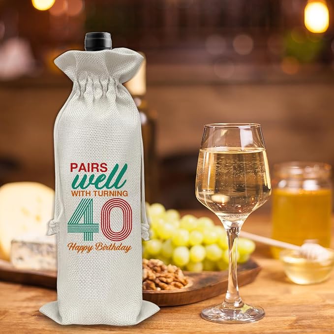 40th Birthday Gifts Wine Bag Congratulations Gifts for Women Men Parents Mom Dad Anniversary Favors 1984 with Time Information Wine Gift Bag