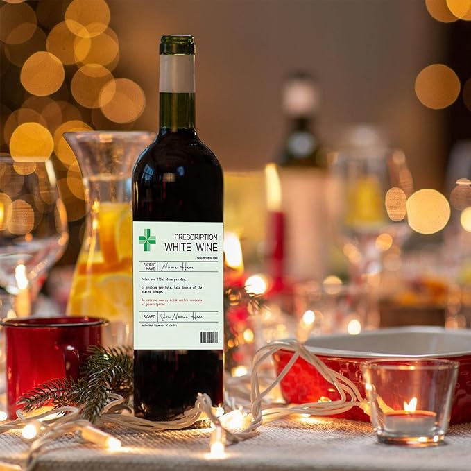 24Pcs Prescription Wine Bottle Label, Wine Prescription Medical Alcohol Bottle Gift Funny Drinks Sticker Label Party Decorations Waterproof Wraps Sticker for wine Bottle Sticker