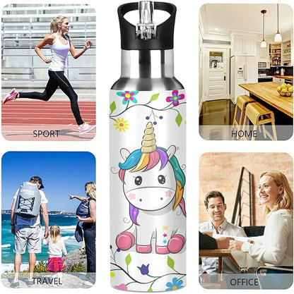 xigua Cute Cartoon Unicorn Water Bottle, BPA Free Stainless Steel Water Bottle Leak-Proof Sports Bottle for Camping Workouts Gym and Outdoor Activity, 22oz